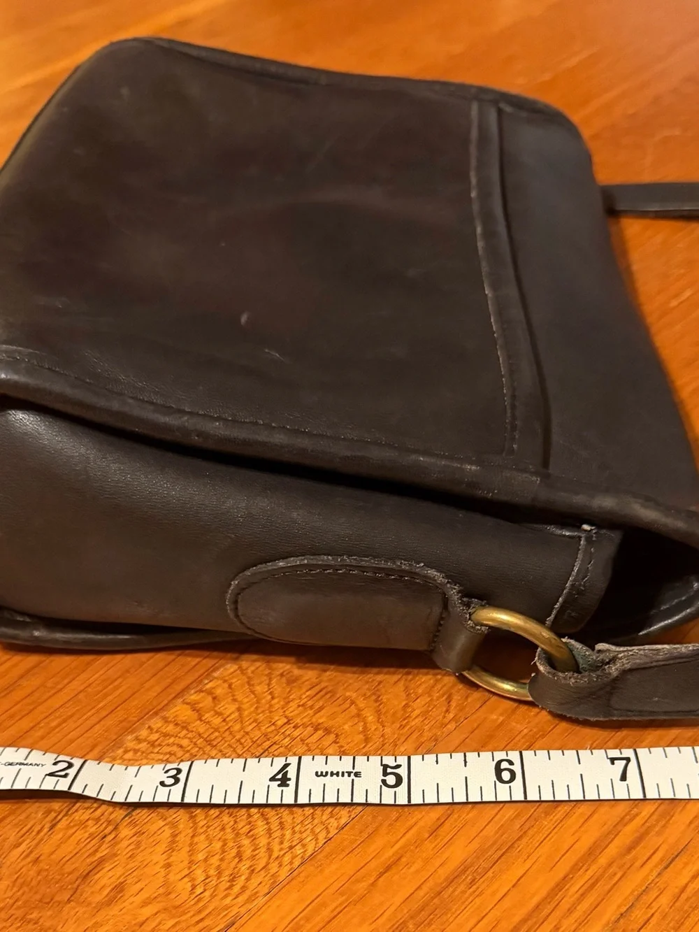 Vintage Early 1980’s Coach Black Leather Crossbody with Brass Turnlock Accent